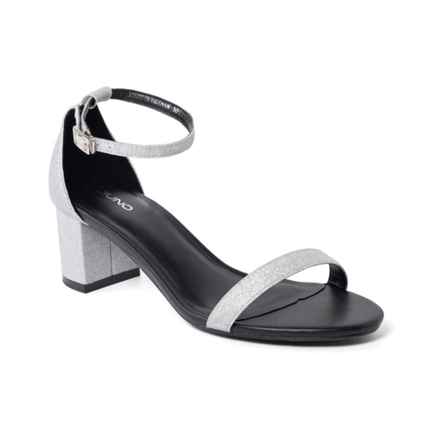 Square heel sandals with sparkling materials